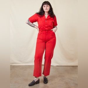 Big Bud Press Jumpsuit Short Sleeved in Mustang Red